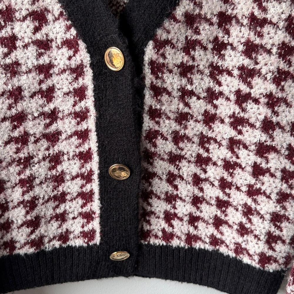 Anthropologie Maeve Chunky Soft Knit Houndstooth Cardigan Gold Hardware  Size S - Picture 5 of 8